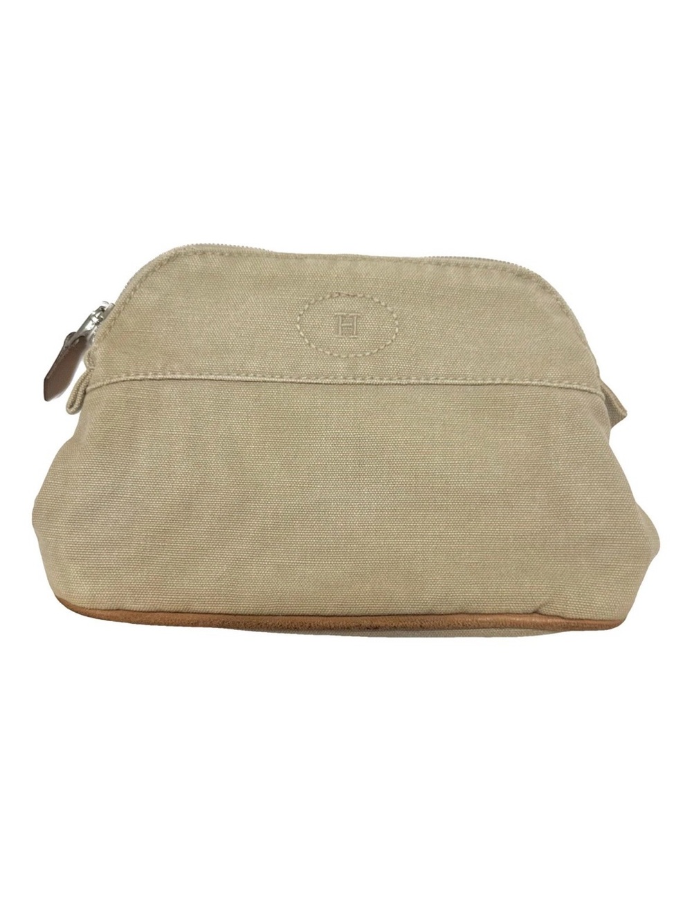 Hermès AUTHENTIC Neutral Tan Bolide H Cosmetic Case Makeup Bag Travel Pouch